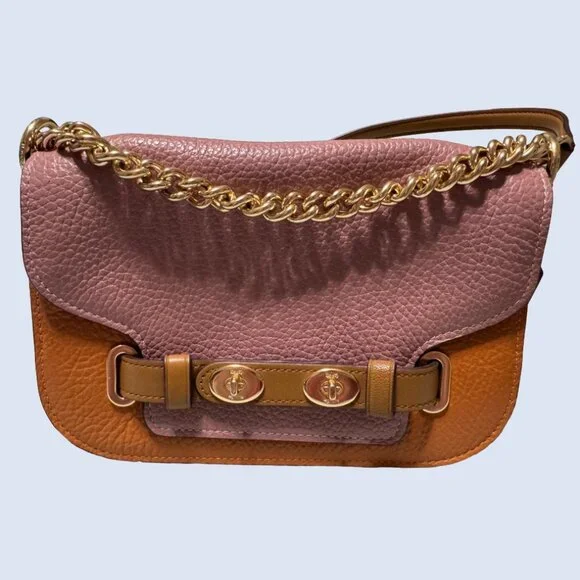 RARE Coach Colorblock Pebble Leather Shoulder Bag – Pink/Tan with Chain Strap - Picture 1 of 9